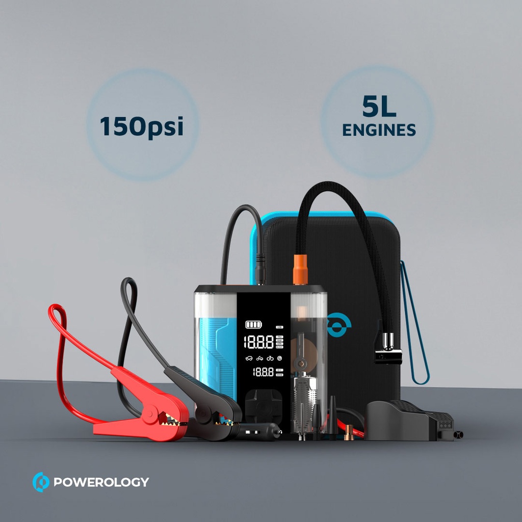 Powerology 8800mAh Jump Start Air Compressor - Transparent